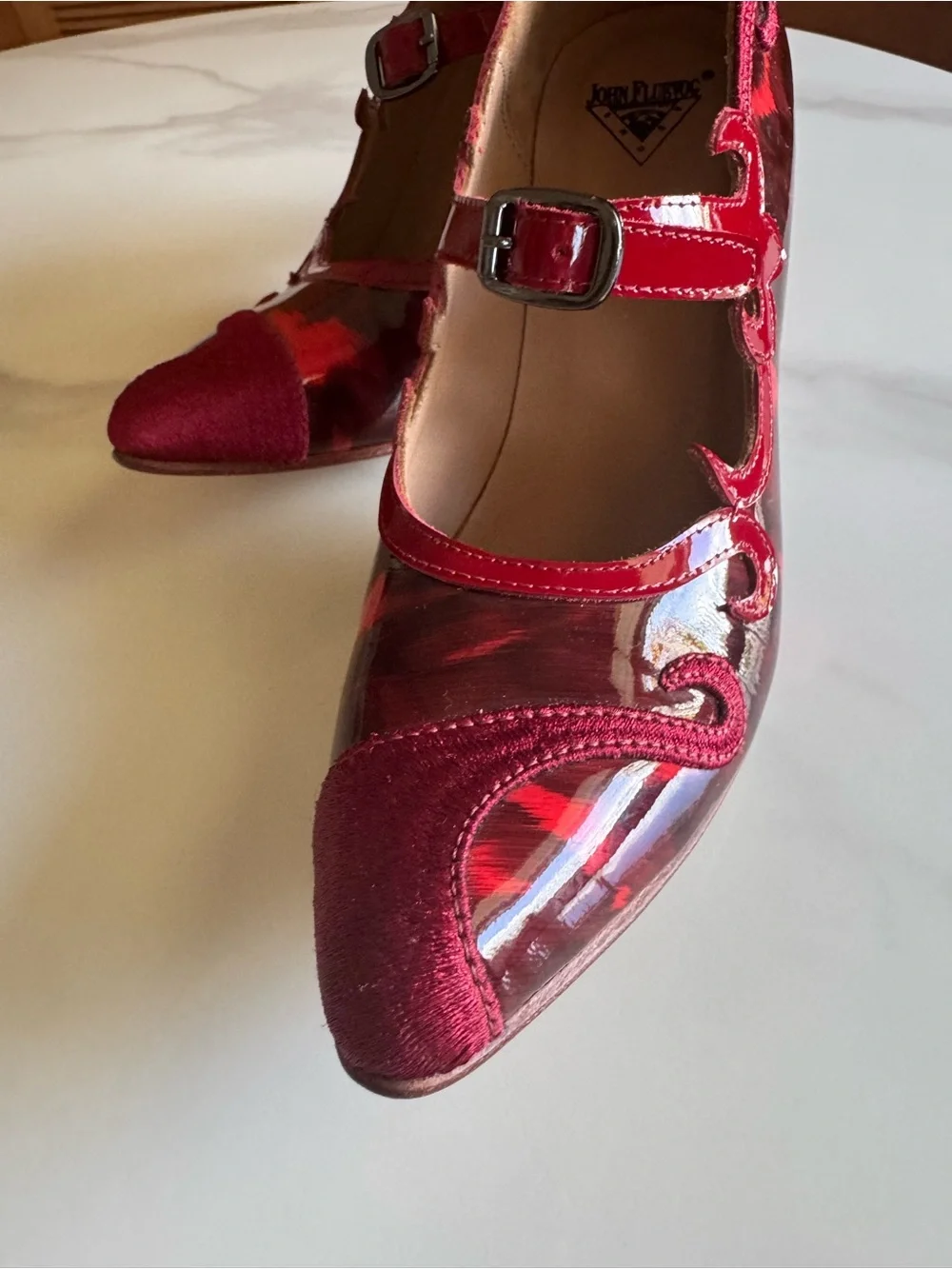 John Fluevog Emmeline Big Presence Red Mary Jane Heels Leather 6.5